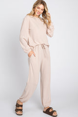 Taupe Soft Knit Brushed Long Sleeve Lounge Set