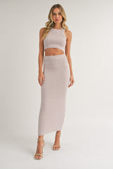 Mauve Crop Sweater Maternity Midi Skirt Set