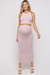 Mauve Crop Sweater Maternity Midi Skirt Set