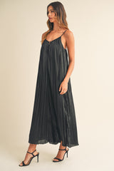 Black Pleated Wide Leg Sleeveless Maternity Jumpsuit