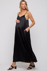 Black Pleated Wide Leg Sleeveless Maternity Jumpsuit