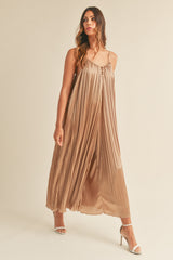 Mocha Pleated Wide Leg Sleeveless Maternity Jumpsuit