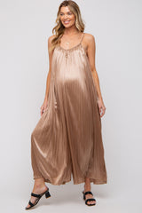 Mocha Pleated Wide Leg Sleeveless Maternity Jumpsuit