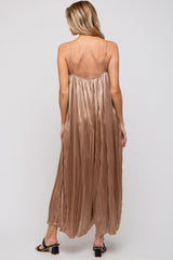 Mocha Pleated Wide Leg Sleeveless Maternity Jumpsuit