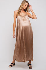 Mocha Pleated Wide Leg Sleeveless Maternity Jumpsuit