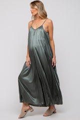 Olive Pleated Wide Leg Sleeveless Maternity Jumpsuit