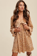 Gold Sequin Velour Front Tie Maternity Mini Dress