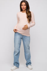 Light Pink Soft Brushed Maternity Long Sleeve Top