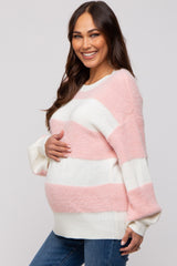 Pink Striped Brushed Maternity Sweater