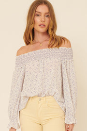 Lavender Floral Smocked Off Shoulder Relaxed Top