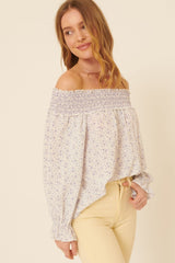 Lavender Floral Smocked Off Shoulder Relaxed Top