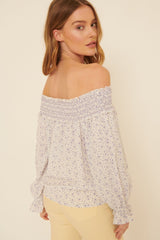 Lavender Floral Smocked Off Shoulder Relaxed Top