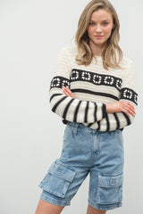 Ivory Black Printed Sweater