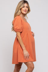 Rust Square Neck Maternity Mini Dress