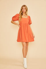 Rust Square Neck Mini Dress