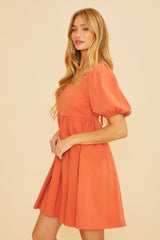 Rust Square Neck Mini Dress