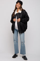 Black Quilted Sherpa Collar Maternity Jacket