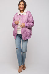 Lavender Quilted Sherpa Collar Maternity Jacket