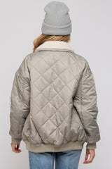 Light Olive Quilted Sherpa Collar Maternity Jacket