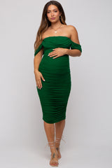 Forest Green Ruched Off Shoulder Maternity Dress