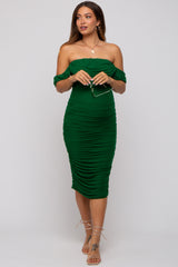 Forest Green Ruched Off Shoulder Maternity Dress