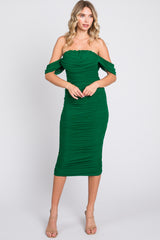 Forest Green Ruched Off Shoulder Maternity Dress