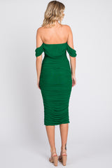 Forest Green Ruched Off Shoulder Dress