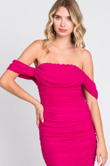 Fuchsia Ruched Off Shoulder Dress