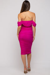 Fuchsia Ruched Off Shoulder Maternity Dress