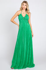 Green Plisse Halter Back Tie Maxi Dress