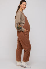 Brown Checkered Soft Knit Maternity Overall