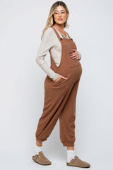 Mocha Front Pocket Knit Maternity Overalls