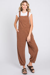 Mocha Front Pocket Knit Maternity Overalls