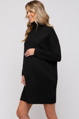 Black Turtleneck Maternity Sweater Mini Dress