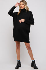 Black Turtleneck Maternity Sweater Mini Dress