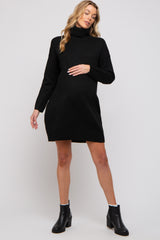 Black Turtleneck Maternity Sweater Mini Dress