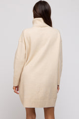 Beige Turtleneck Maternity Sweater Mini Dress