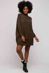 Olive Turtleneck Sweater Mini Dress