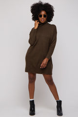 Olive Turtleneck Sweater Mini Dress