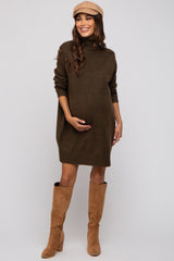 Olive Turtleneck Maternity Sweater Mini Dress