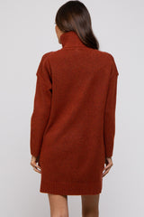 Rust Turtleneck Maternity Sweater Mini Dress