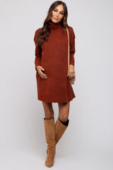 Rust Turtleneck Maternity Sweater Mini Dress