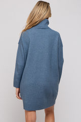 Blue Turtleneck Maternity Sweater Mini Dress