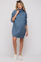 Blue Turtleneck Maternity Sweater Mini Dress