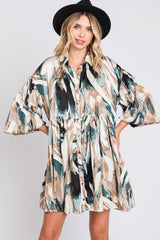 Forest Green Print Button Down Puff Sleeve Maternity Dress