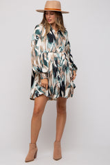 Forest Green Print Button Down Puff Sleeve Maternity Dress