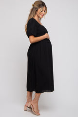 Black Square Neck Maternity Midi Dress