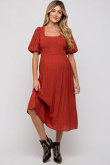 Rust Square Neck Maternity Midi Dress