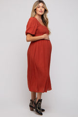 Rust Square Neck Maternity Midi Dress