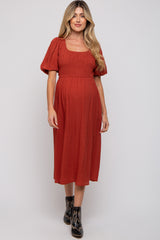 Rust Square Neck Maternity Midi Dress